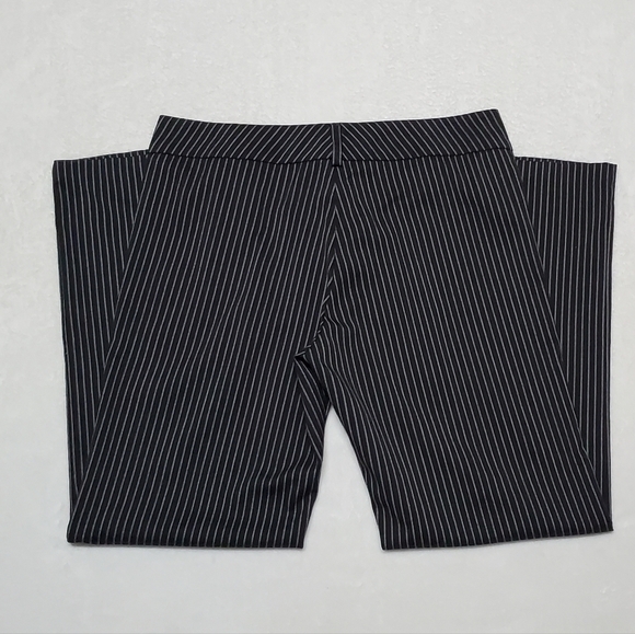 VINTAGE 90s Dori Goth Black White Pinstripe Stretchy Flare Wide Leg Trousers - Picture 8 of 11